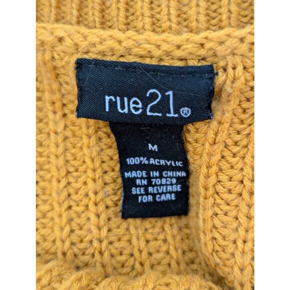Rue21 Mustard Yellow Cable Knit Sweater Lace Up Sleeve Detail Pullover Medium - Picture 4 of 5